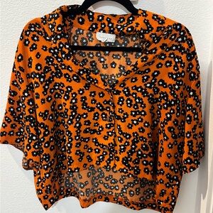 Topshop Orange and Black Floral Blouse